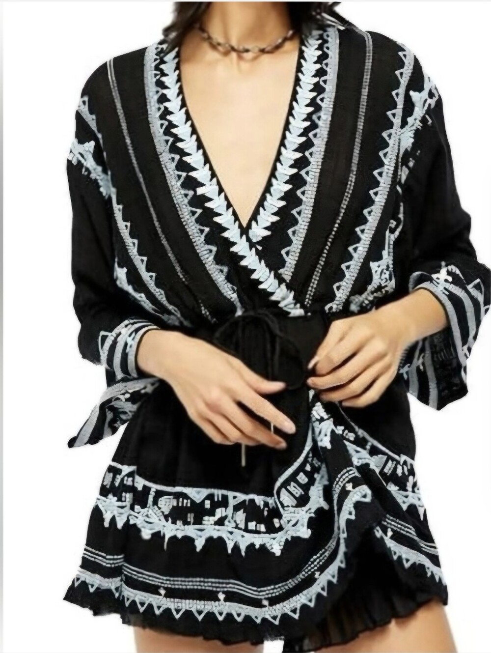 Free People NWT Saffron Embroidered Tunic in Black Combo Size Small